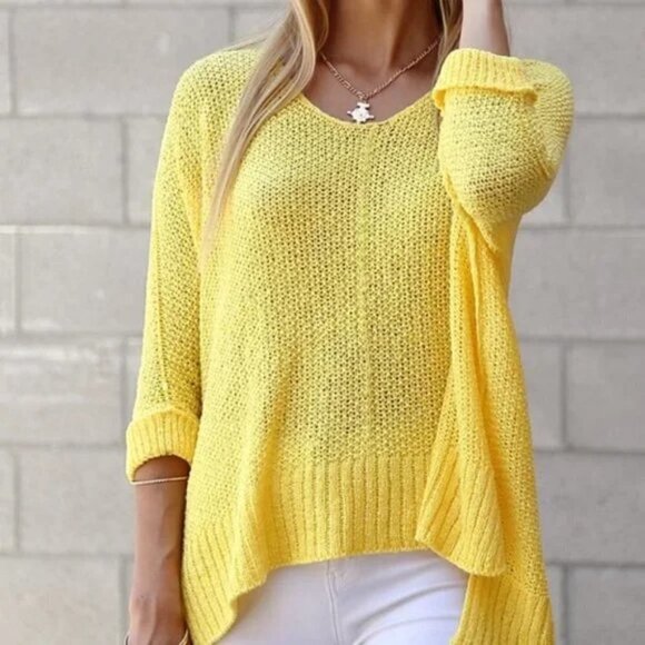 . Sweaters - Yellow Oversized Knit Sweater Tunic top